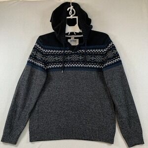 Urban Pipeline Men's Pullover Hoodie‎ Knit Sweater Aztec Fair Isle Navy Blue S